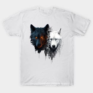 Black Wolf With White Wolf Tees Graphic Wolf Loves T-Shirt